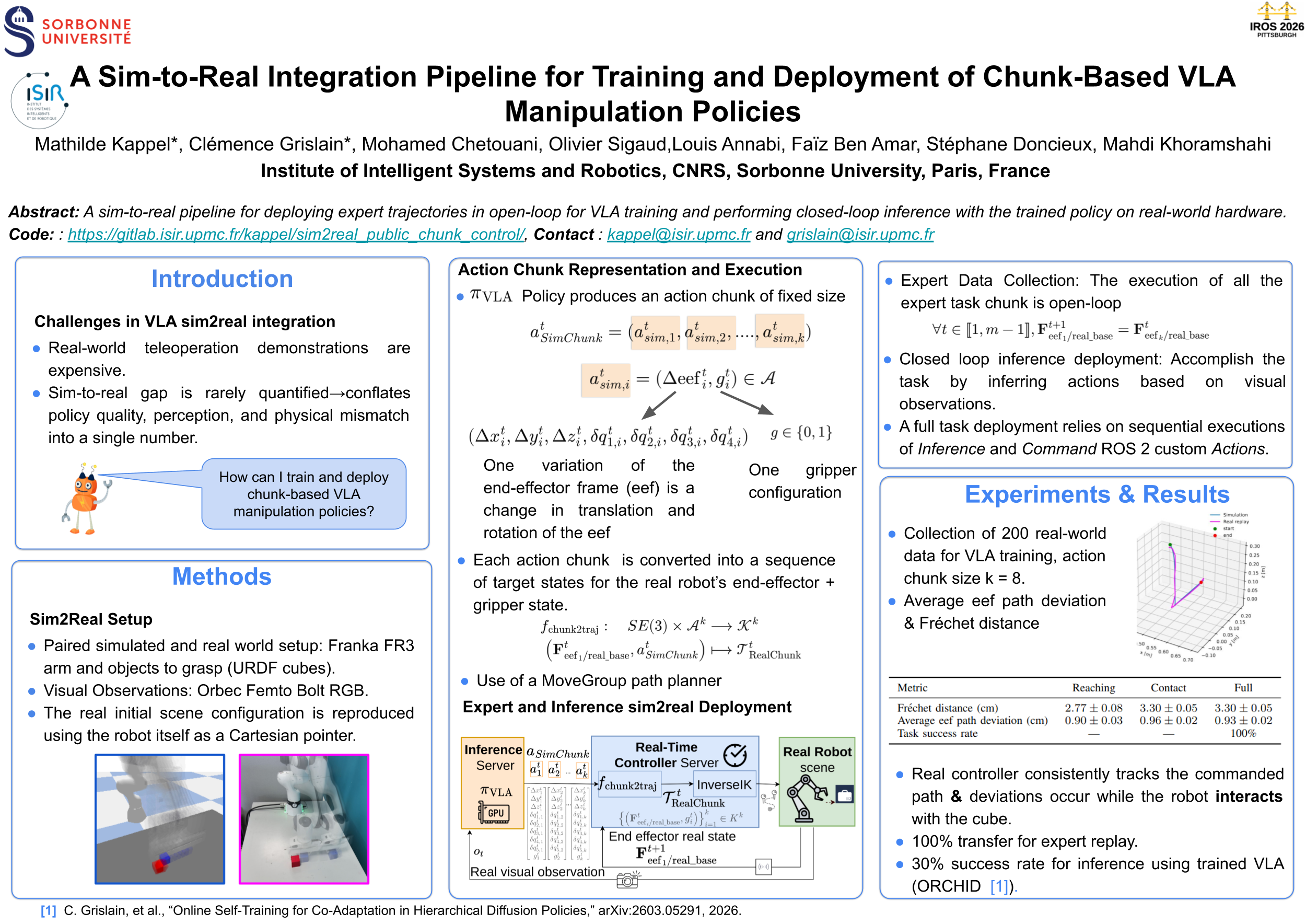 A Sim-to-Real Integration Pipeline for Training and Deployment of Chunk-Based VLA Manipulation Policies